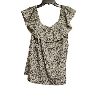 LOFT Floral Off The Shoulder Ruffle Top Blouse Women's Size Medium